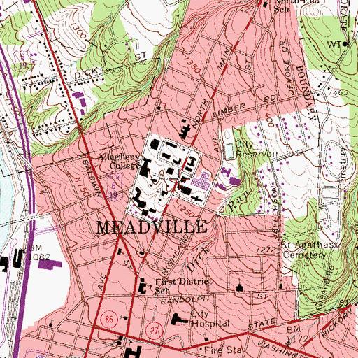 Topographic Map of WARC-FM (Meadville), PA