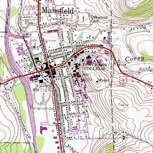 Topographic Map of WNTE-FM (Mansfield), PA