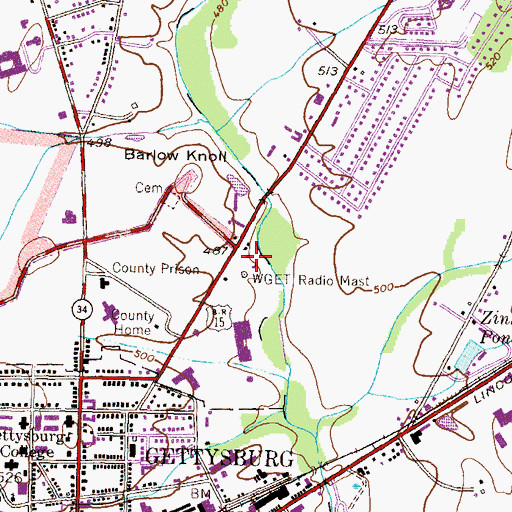 Topographic Map of WGET-AM (Gettysburg), PA
