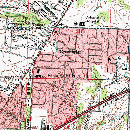 Topographic Map of Hickory Hills, AL