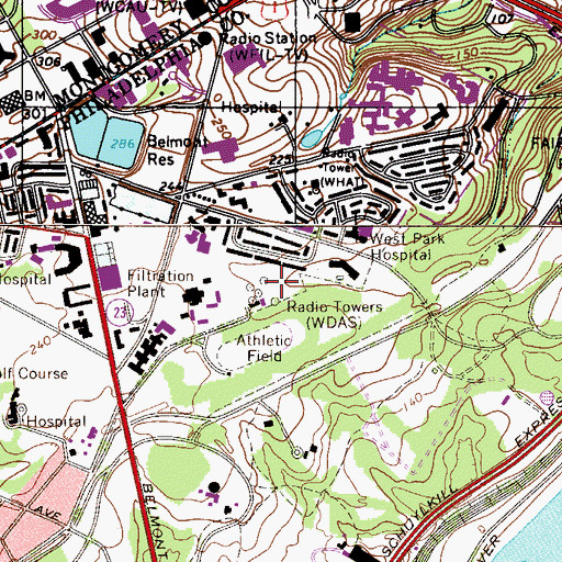 Topographic Map of WDAS-AM (Philadelphia), PA