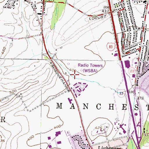 Topographic Map of WSBA-AM (York), PA