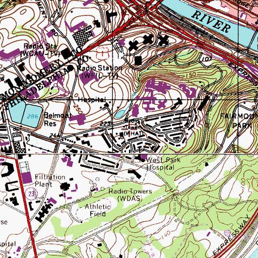 Topographic Map of WHAT-AM (Philadelphia), PA