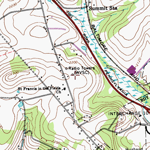 Topographic Map of WVSC-AM (Somerset), PA