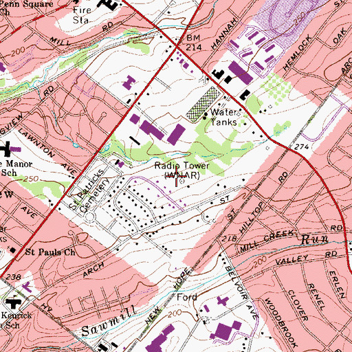 Topographic Map of WNAR-AM (Norristown), PA