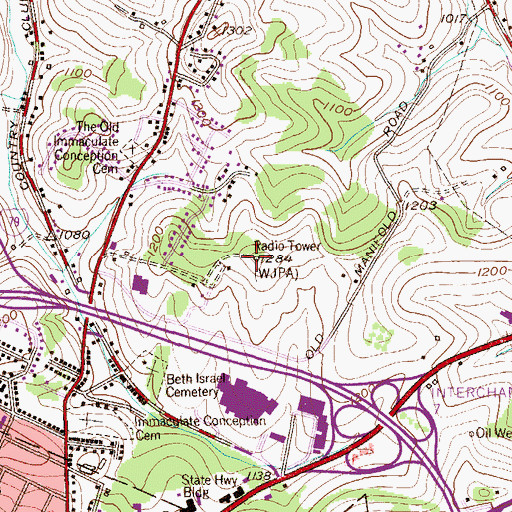 Topographic Map of WJPA-AM (Washington), PA