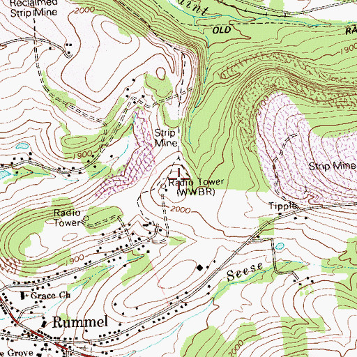 Topographic Map of WWBR-AM (Windber), PA