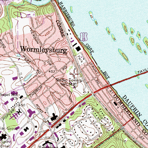 Topographic Map of WCMB-AM (Harrisburg), PA
