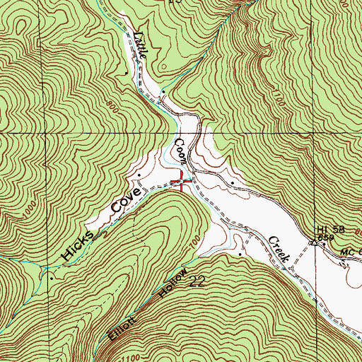 Topographic Map of Hicks Cove, AL