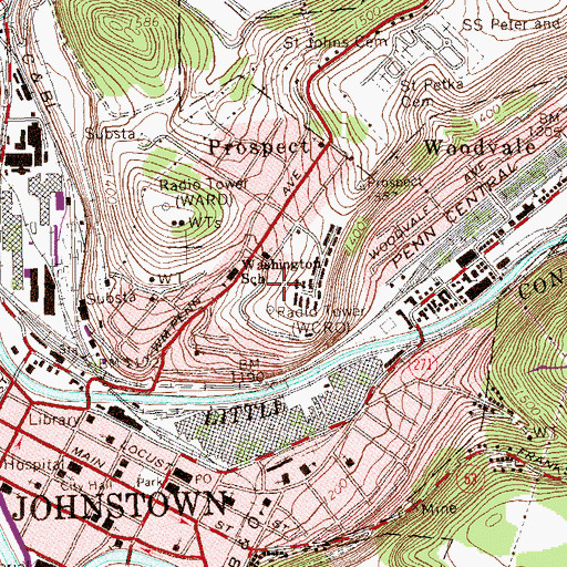 Topographic Map of WCRO-AM (Johnstown), PA