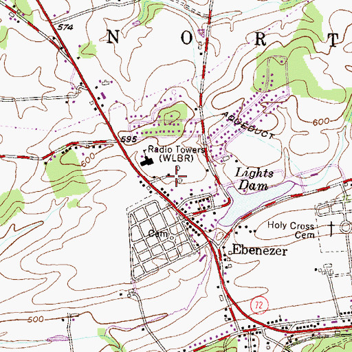 Topographic Map of WLBR-AM (Lebanon), PA