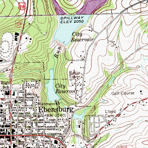 Topographic Map of WAJE-AM (Ebensburg), PA