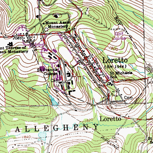 Topographic Map of WAMQ-AM (Loretto), PA