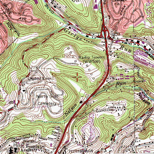 Topographic Map of WTKN-AM (Pittsburgh), PA