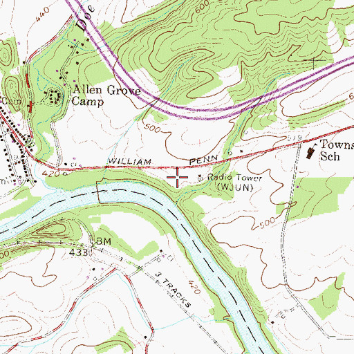 Topographic Map of WJUN-AM (Mexico), PA