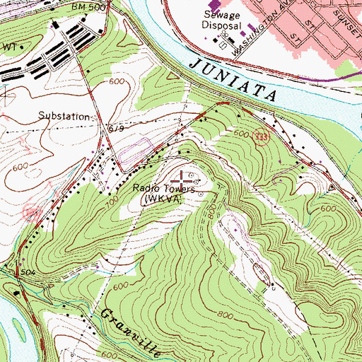 Topographic Map of WKVA-AM (Lewistown), PA
