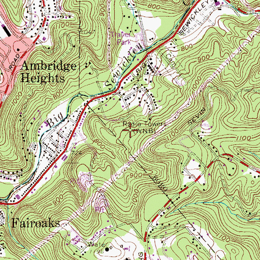 Topographic Map of WMBA-AM (Ambridge), PA