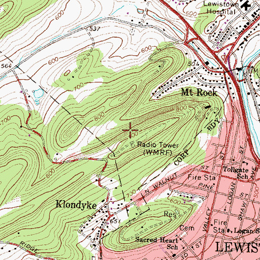 Topographic Map of WMRF-AM (Lewistown), PA