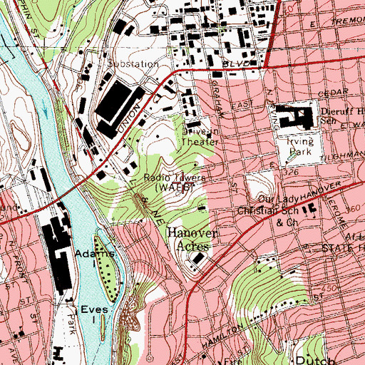 Topographic Map of WAEB-AM (Allentown), PA