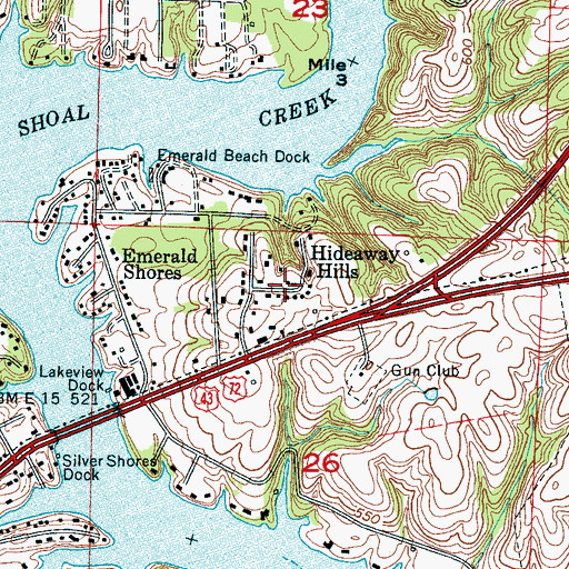 Topographic Map of Hideaway Hills, AL