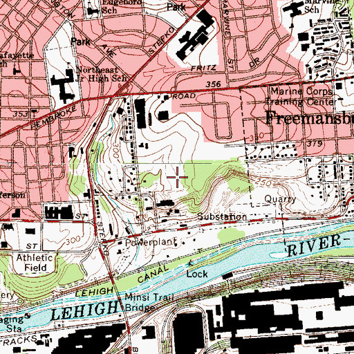 Topographic Map of WGPA-AM (Bethlehem), PA