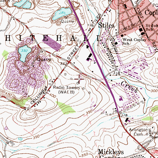 Topographic Map of WAEB-AM (Allentown), PA