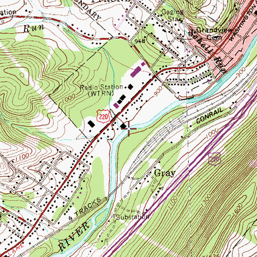 Topographic Map of WTRN-AM (Tyrone), PA