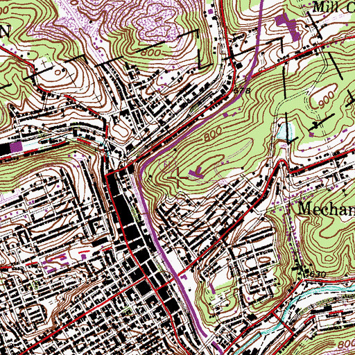 Topographic Map of WPAM-AM (Pottsville), PA