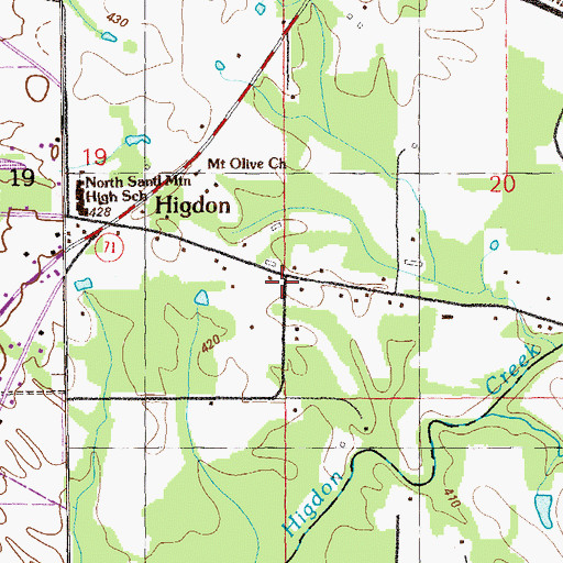 Topographic Map of Higdon, AL