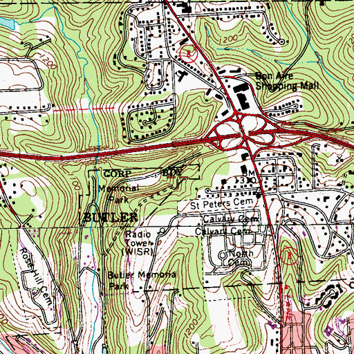 Topographic Map of WISR-AM (Butler), PA