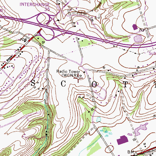 Topographic Map of WCNR-AM (Bloomsburg), PA
