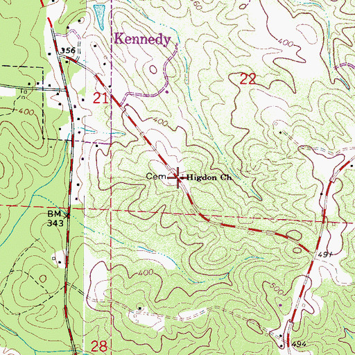 Topographic Map of Higdon Church, AL