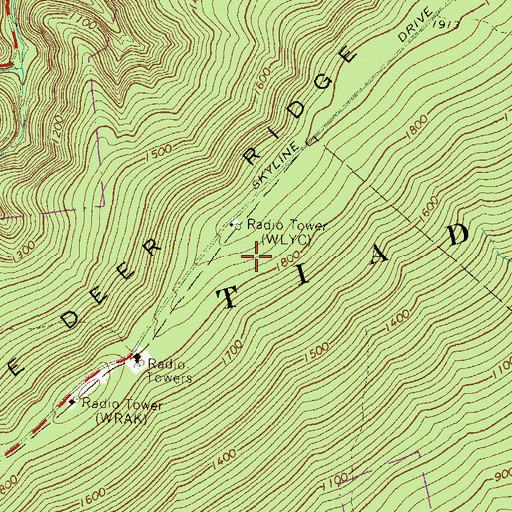Topographic Map of WLYC-AM (Williamsport), PA
