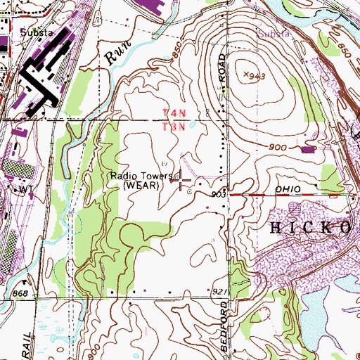 Topographic Map of WGBU-AM (Farrell), PA