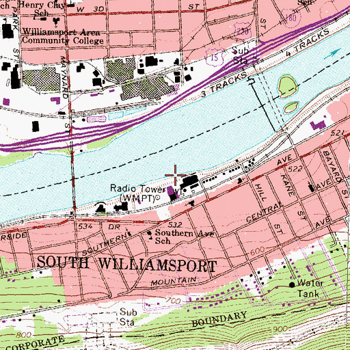 Topographic Map of WWPA-AM (Williamsport), PA
