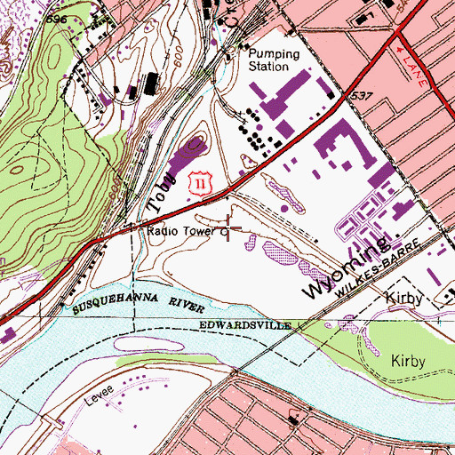Topographic Map of WBAX-AM (Wilkes-Barre), PA