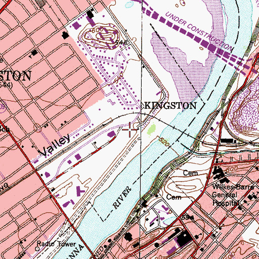 Topographic Map of WKRZ-AM (Wilkes-Barre), PA