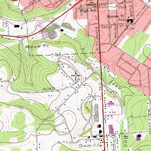 Topographic Map of WKBI-AM (Saint Marys), PA