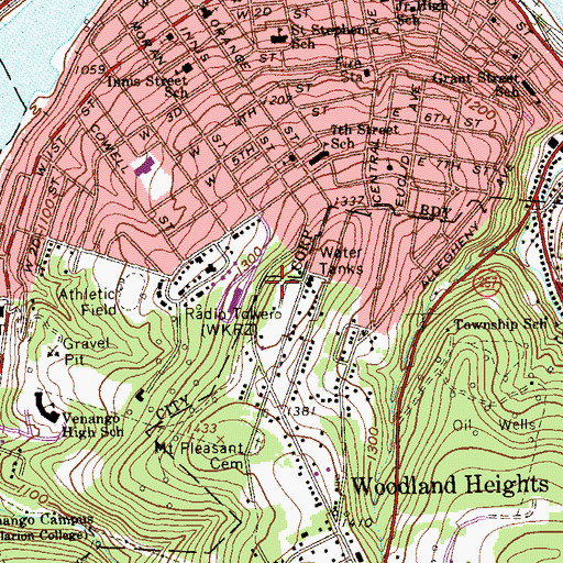 Topographic Map of WOYL-AM (Oil City), PA