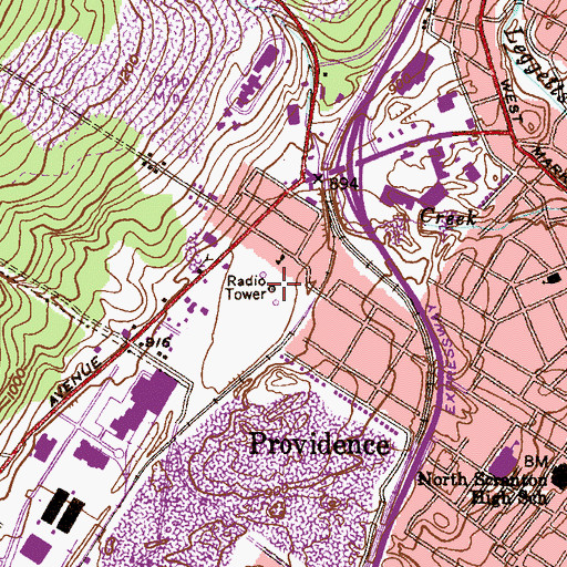 Topographic Map of WBQW-AM (Scranton), PA