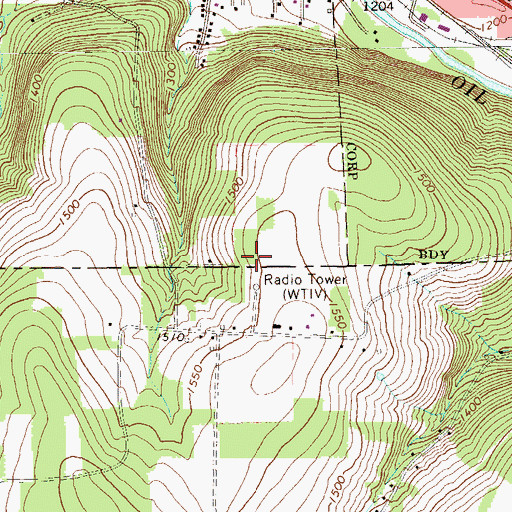 Topographic Map of WTIV-AM (Titusville), PA