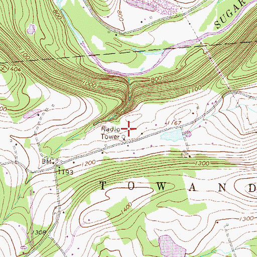 Topographic Map of WTTC-AM (Towanda), PA