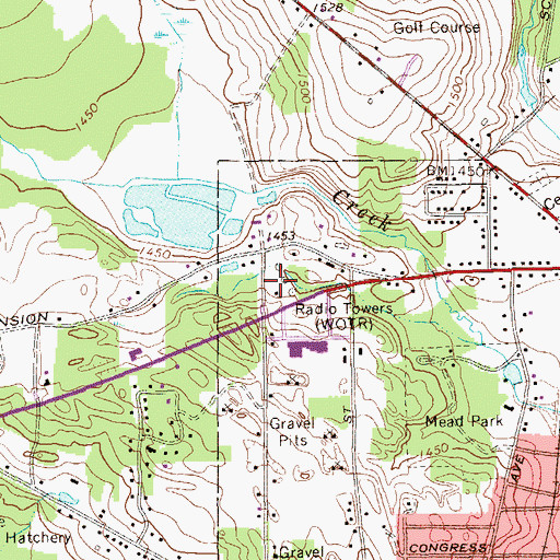 Topographic Map of WWCB-AM (Corry), PA