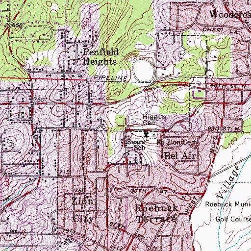 Topographic Map of Higgins Cemetery, AL