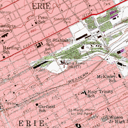 Topographic Map of WJET-AM (Erie), PA