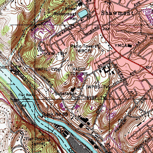 Topographic Map of WPHL-TV (Philadelphia), PA