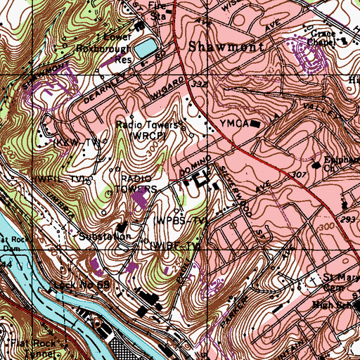 Topographic Map of WCAU-TV (Philadelphia), PA