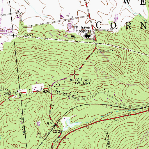 Topographic Map of WLYH-TV (Lancaster), PA