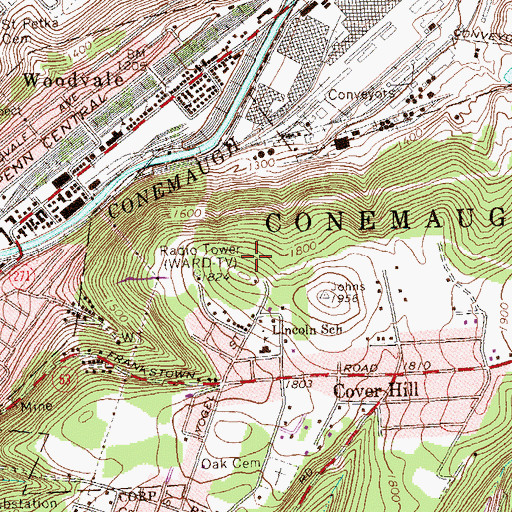 Topographic Map of WJNL-TV (Johnstown), PA