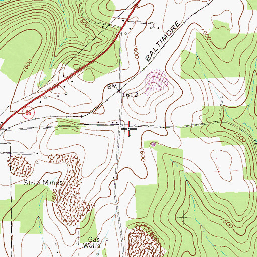 Topographic Map of Gold School, PA